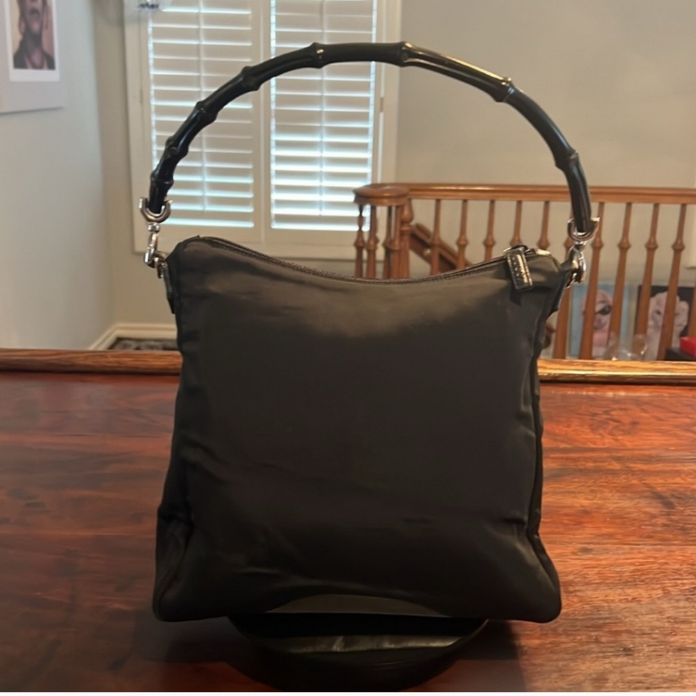 GUCCI Vintage Nylon Hand Bag with Bamboo Handle Black - Picture 2 of 12